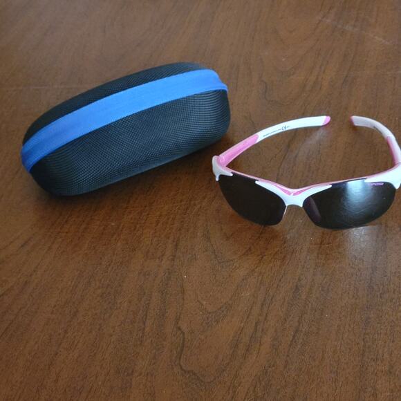 Women\'s Pink and White Sport Sunglasses with Dark Lenses